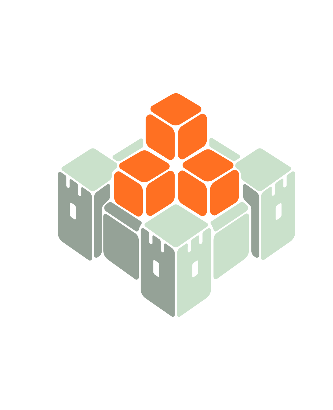 Colorful geometric shapes forming a 3D structure