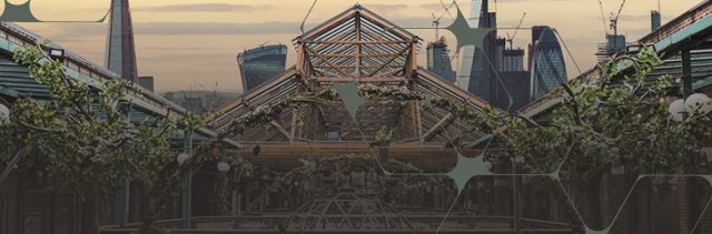 Cityscape with a Rooftop Garden During Sunset