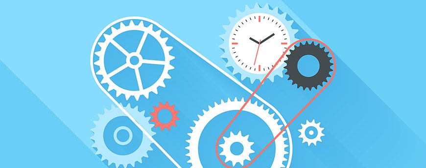 Vector illustration concept of time management isolated on blue background with long shadow.