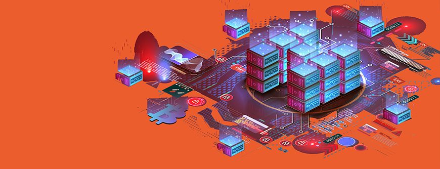 Server room data center. Backup, mining, hosting, mainframe, farm. Hosting server isometric. Network mainframe infrastructure website header layout. Computer storage or farming workstation. Vector; Shutterstock ID 1881220225; purchase_order: 01; job: ; client: ; other: 
