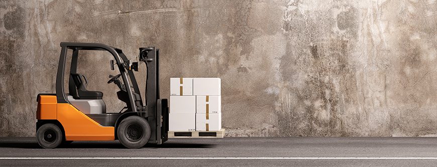 Forklift transporting cargo on a road (3D Rendering); Shutterstock ID 1009064005; purchase_order: 01; job: ; client: ; other: 