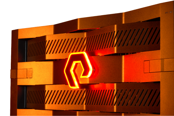 Futuristic Orange Storage Unit with Illuminated Logo