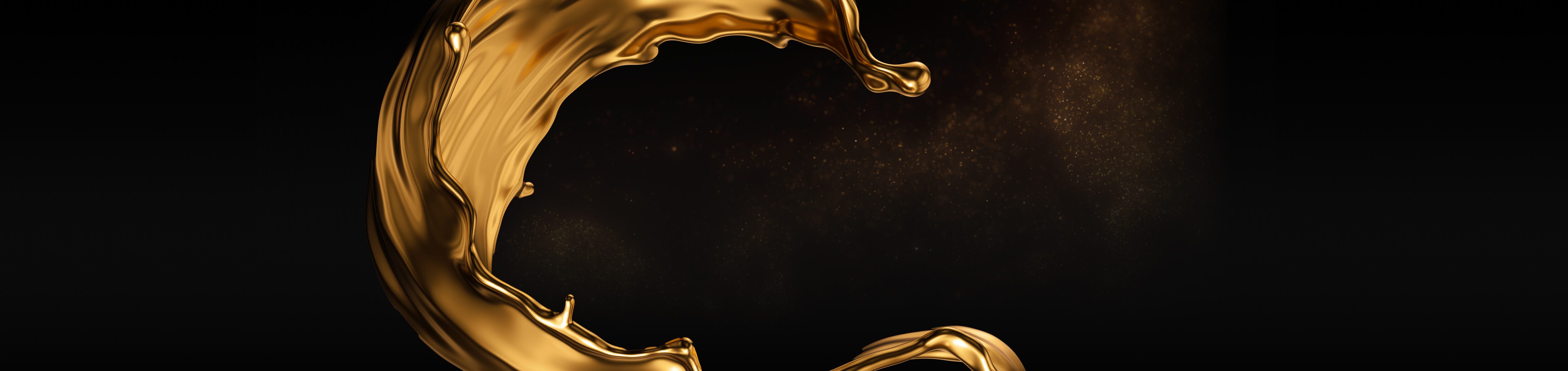 Wave of gold liquid encompassing gold sparkles